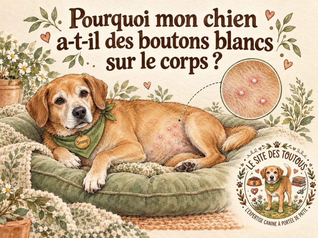 boutons blancs corps chien