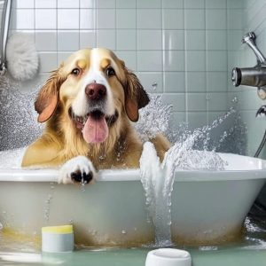 chien qui prend un bain