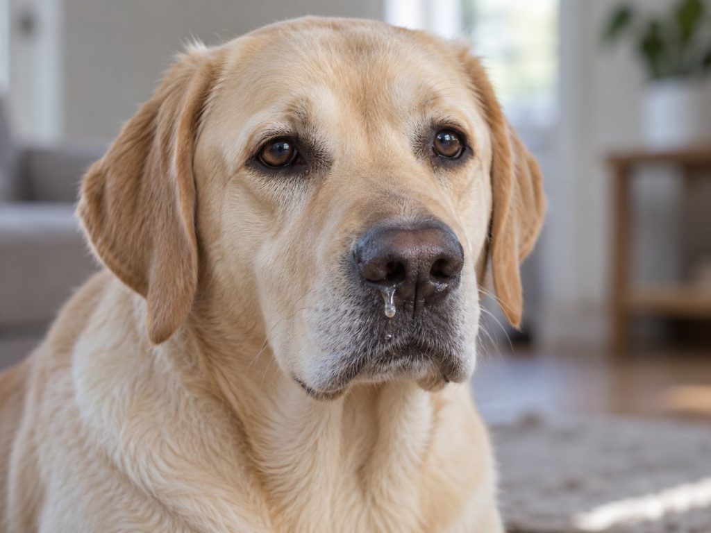 un Labrador qui a le nez qui coule