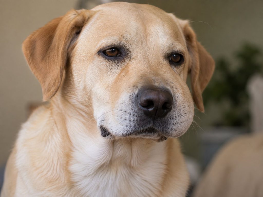 un chien avec le museau gonflé
