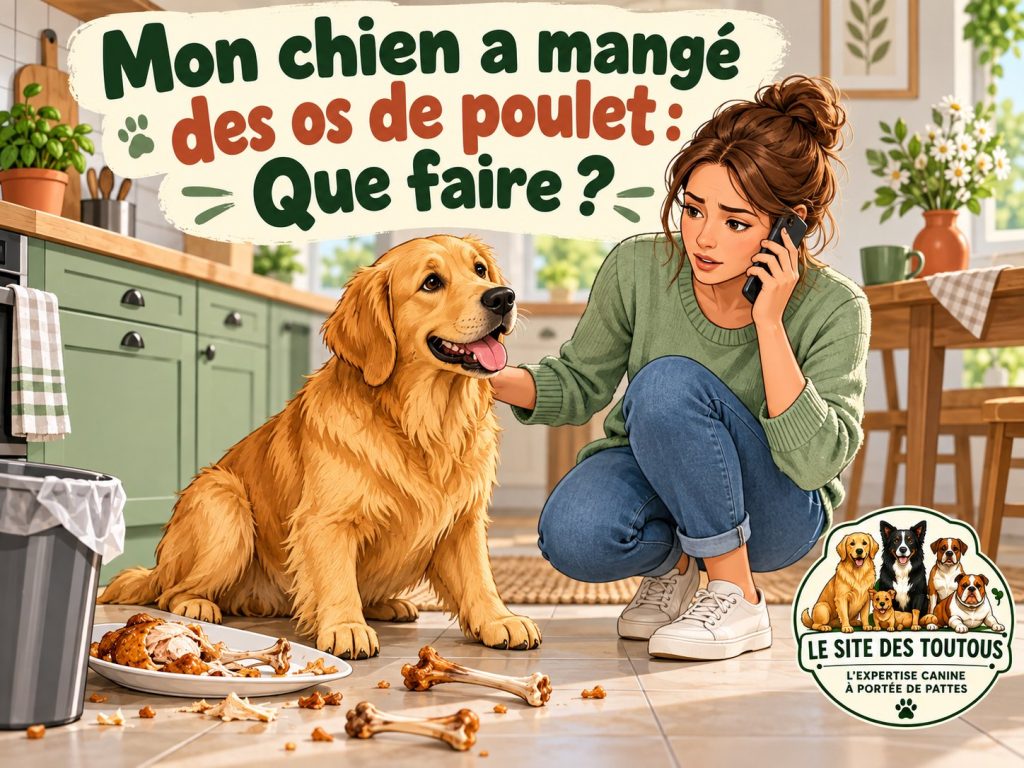 chien qui mange des os de poulet