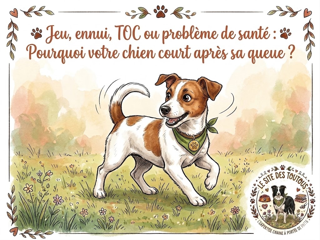 un jeune chien qui joue à attraper sa queue