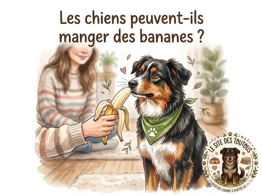 un chien qui renifle une banane