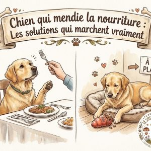chien qui mendie de la nourriture