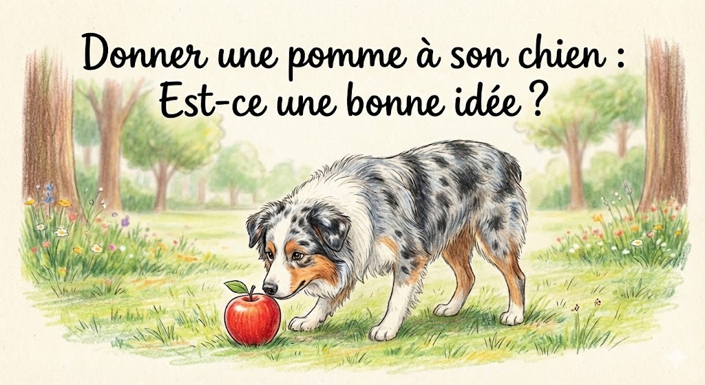 un chien qui renifle une pomme