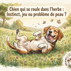 un chien qui se roule dans l'herbe