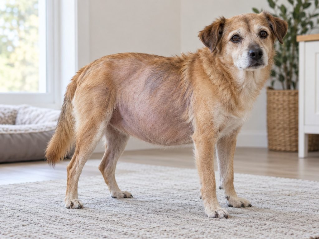 un chien qui présente les signes de la maladie de Cushing