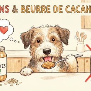un chien qui mange du beurre de cacahouète