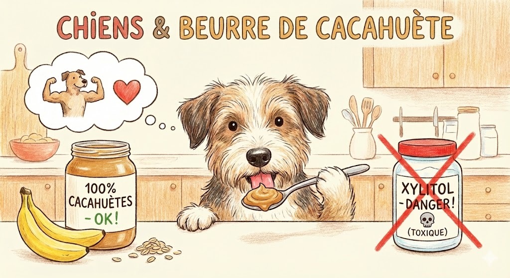 un chien qui mange du beurre de cacahouète