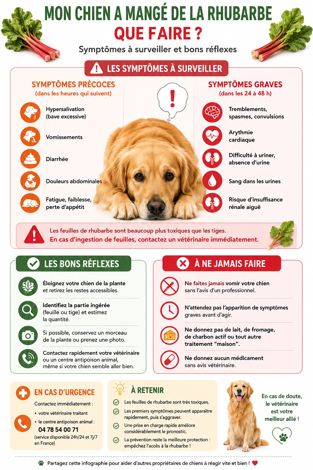 infographie : Mon chien a mangé de la rhubarbe. Que faire ?