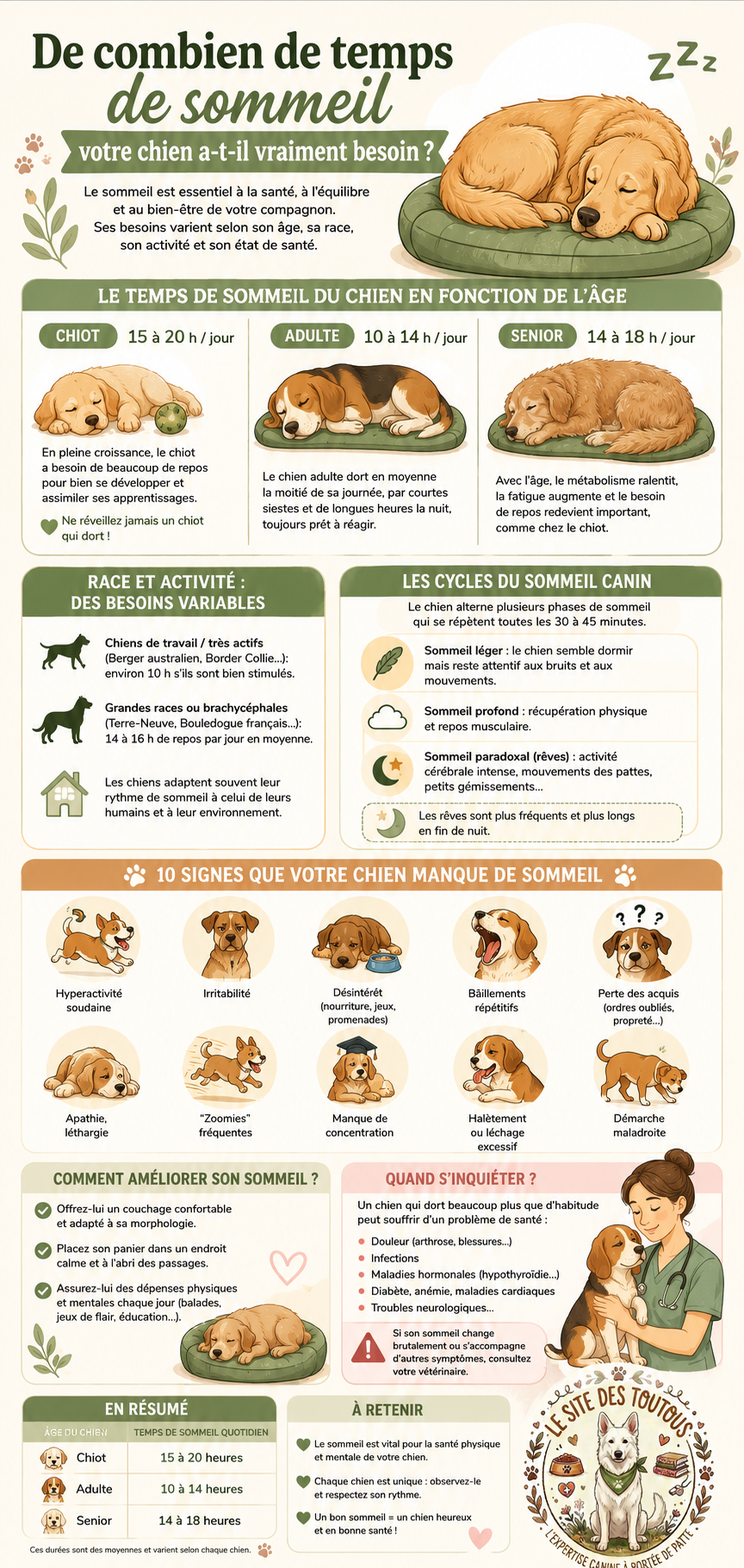 infographie temps de sommeil chez le chien