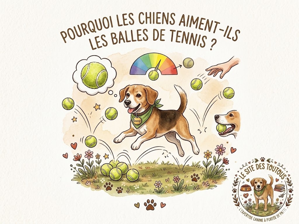 mon chien Snoop qui joue avec une balle de tennis