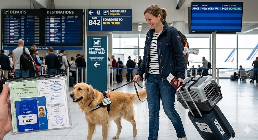 un chien en partance dans un aéroport