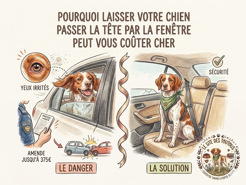 les dangers d'un chien non attaché en voiture