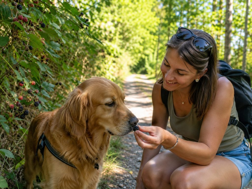 un chien qui renifle une mûre