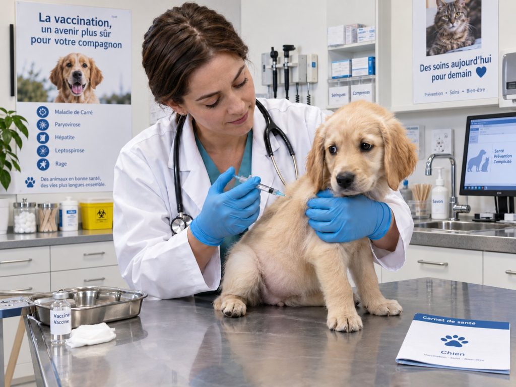 Une vétérinaire vaccine un chiot